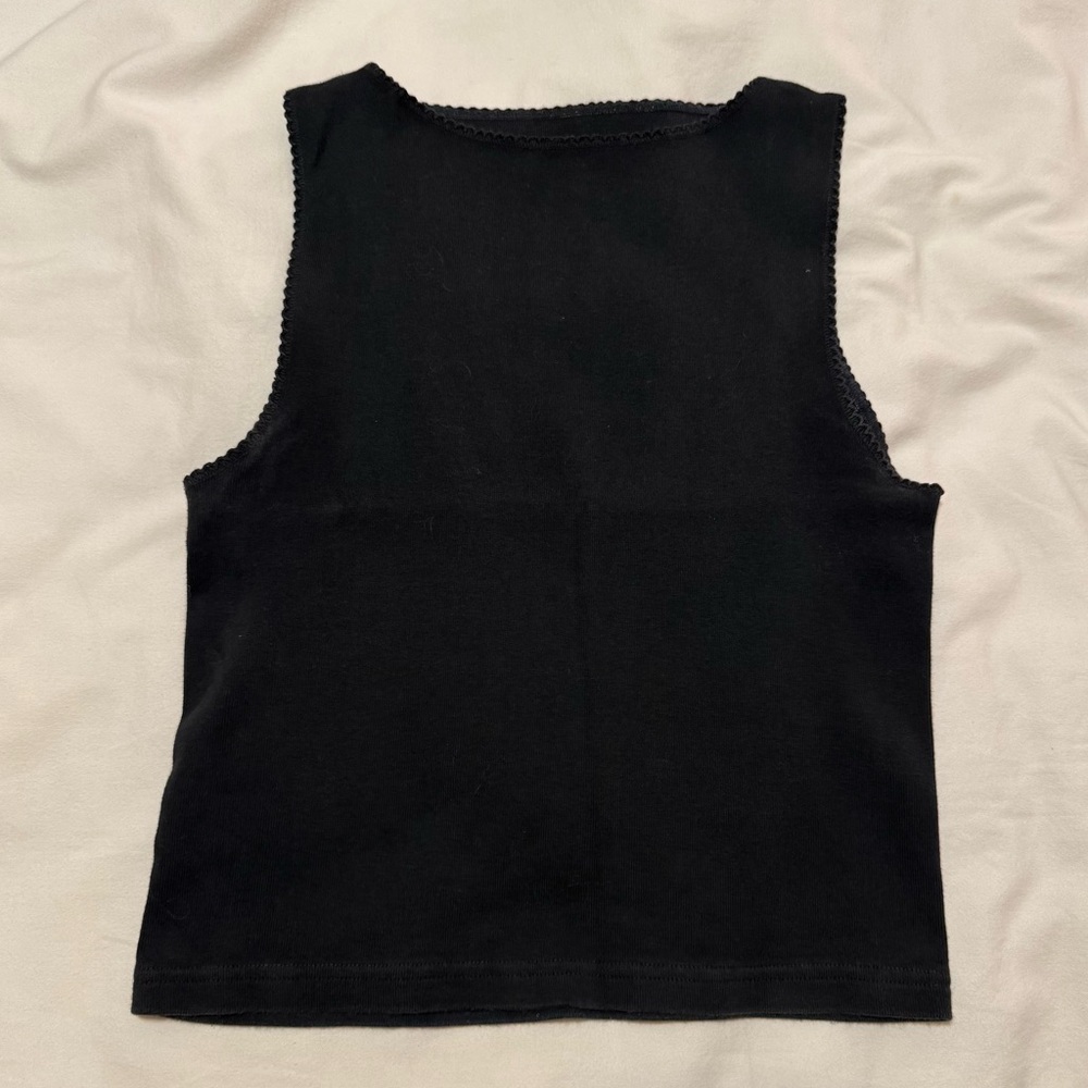 Brandy Melville Lace Trim Black Ribbed Tank Top